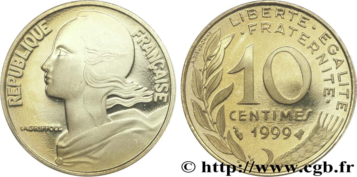 10 centimes Marianne, BE (Belle Épreuve) 1999 Pessac F.144/43 var. FDC67 