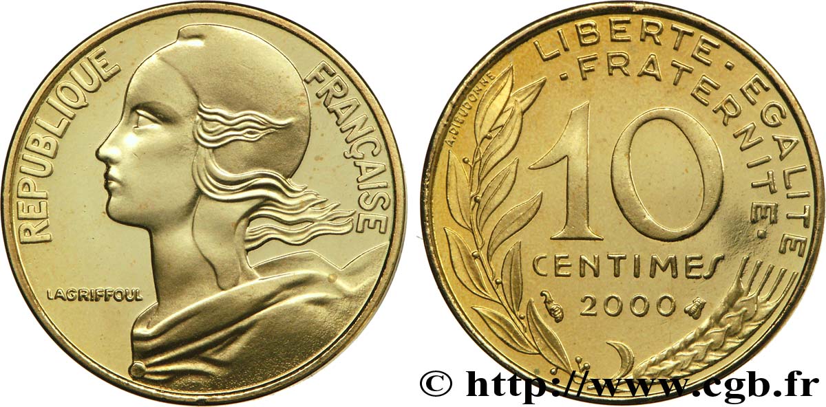 10 centimes Marianne, BE (Belle Épreuve) 2000 Pessac F.144/44 var. FDC67 