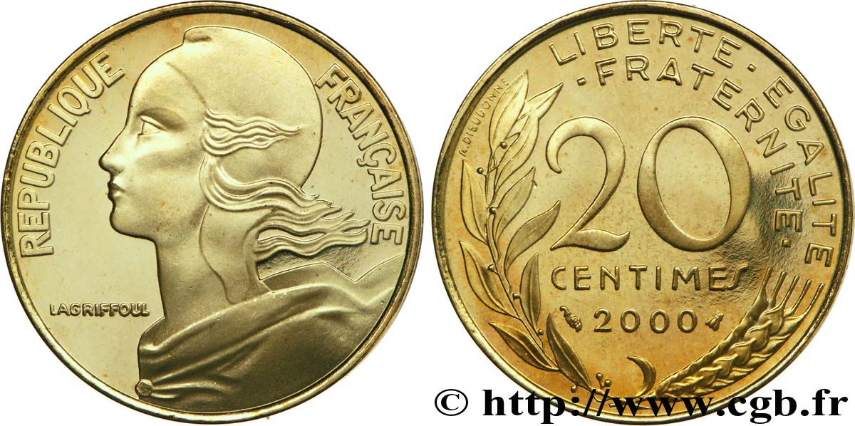 20 centimes Marianne, BE (Belle Épreuve) 2000 Pessac F.156/45 var. FDC67 