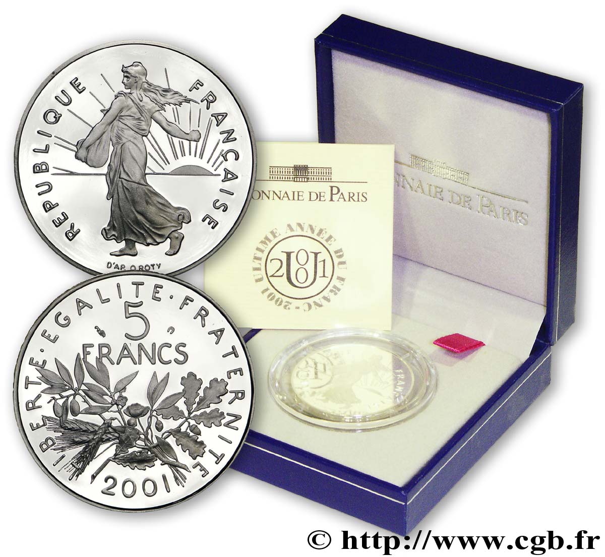 Belle Épreuve argent 5 francs Semeuse 2001 Paris F5.1206 2 FDC70 