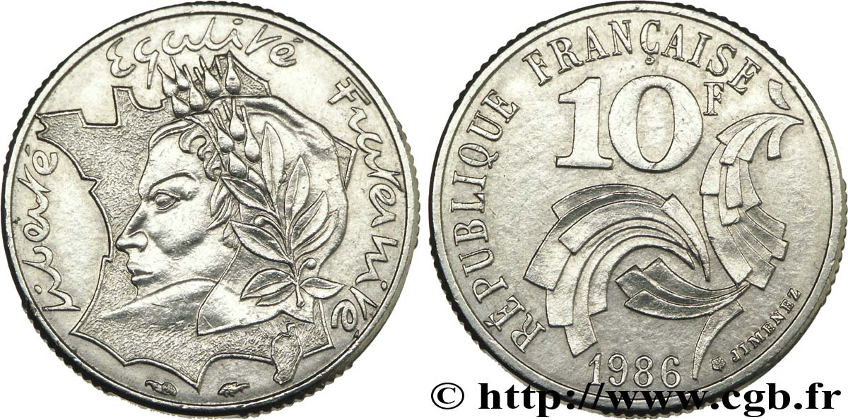 10 francs Jimenez 1986  F.373/3 AU53 