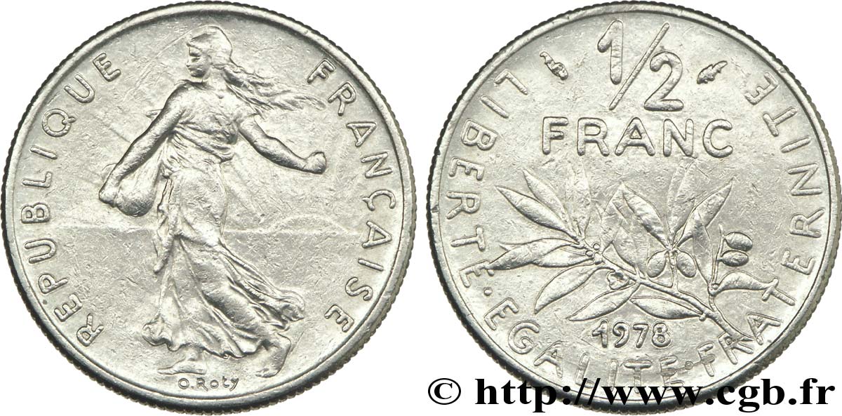 1/2 franc Semeuse, désaxé à 8h 1978 Pessac F.198/17 XF48 