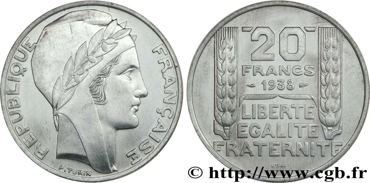 Essai de 20 francs Turin, en aluminium 1938 Paris VG.5489 B MS65 