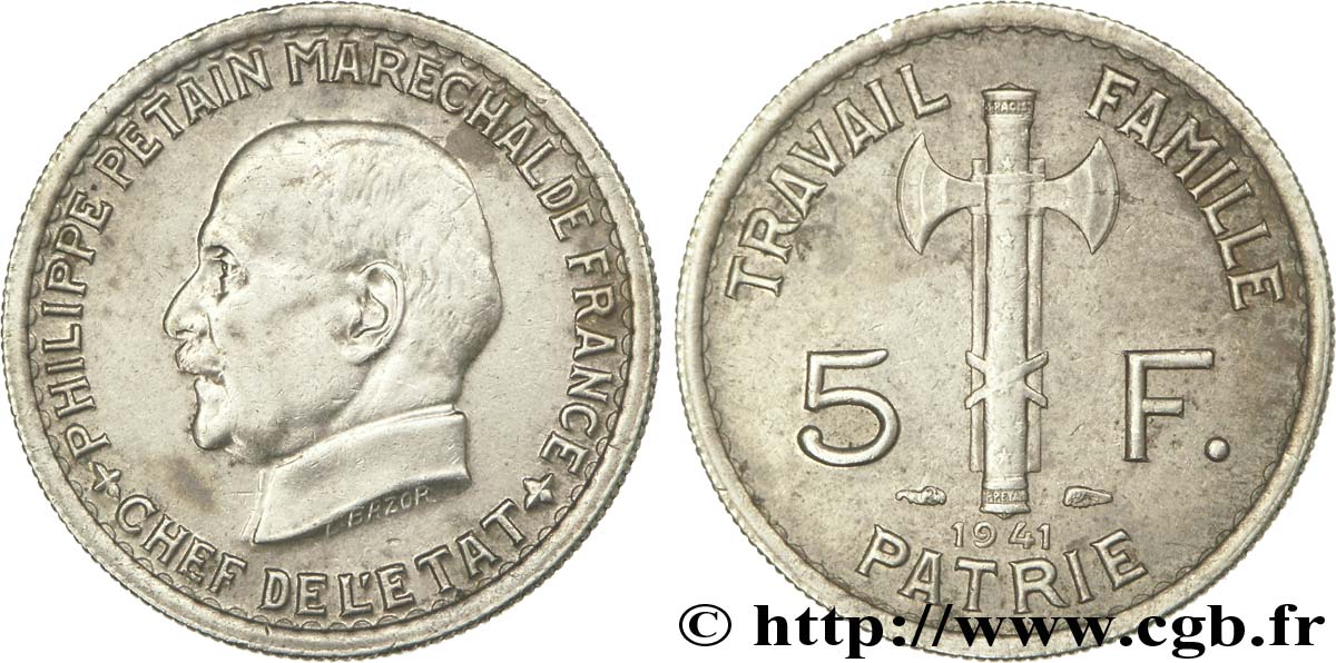 5 francs Pétain 1941  F.338/2 AU50 