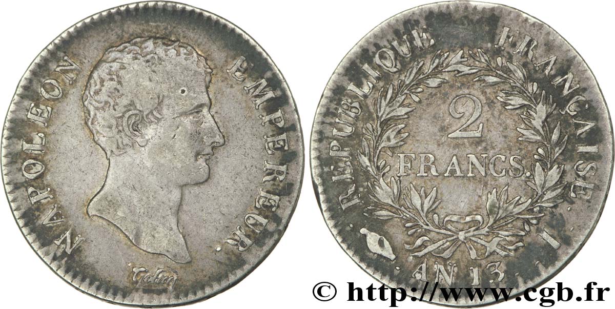 2 francs Napoléon Empereur, Calendrier révolutionnaire 1805 Limoges F.251/18 MBC45 