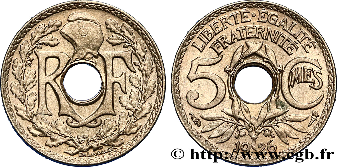 5 centimes Lindauer, petit module 1926  F.122/11 VZ62 
