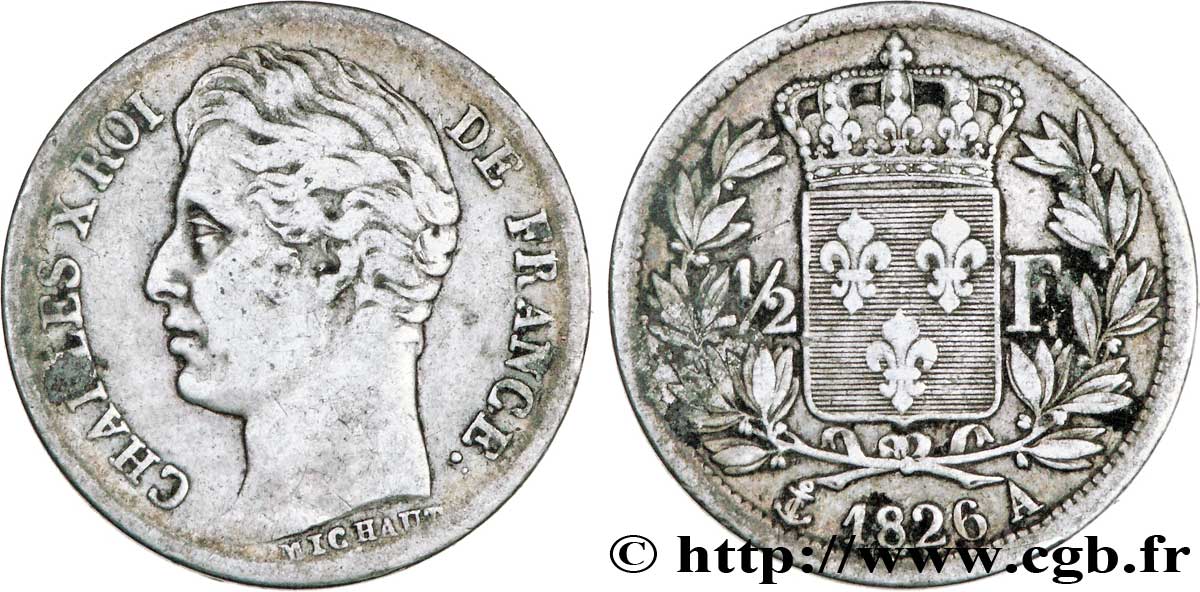 1/2 franc Charles X 1826 Paris F.180/2 VF30 