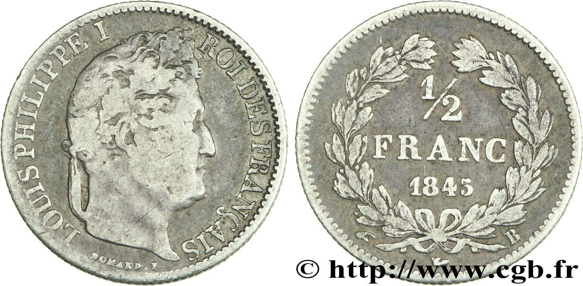 1/2 franc Louis-Philippe 1845 Rouen F.182/109 TB18 