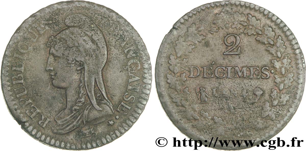 2 décimes Dupré 1796 Paris F.145/1 SS40 