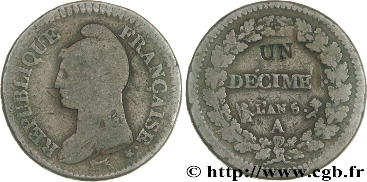 Un décime Dupré, modification du 2 décimes 1797 Paris F.127/5 SGE13 
