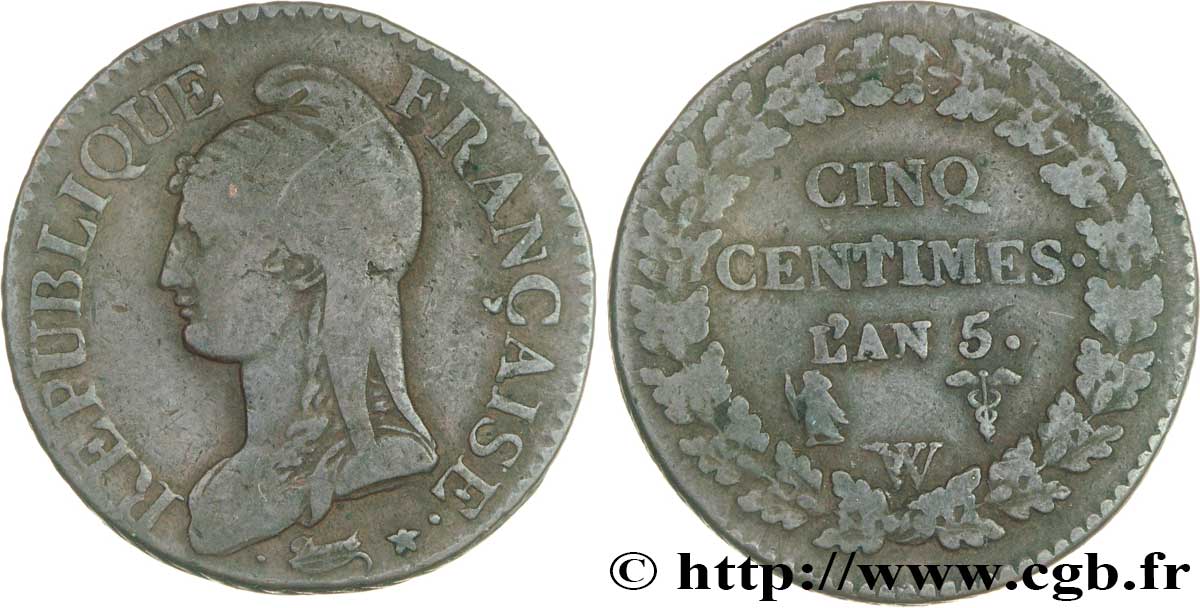 Cinq centimes Dupré, grand module 1797 Lille F.115/31 S25 