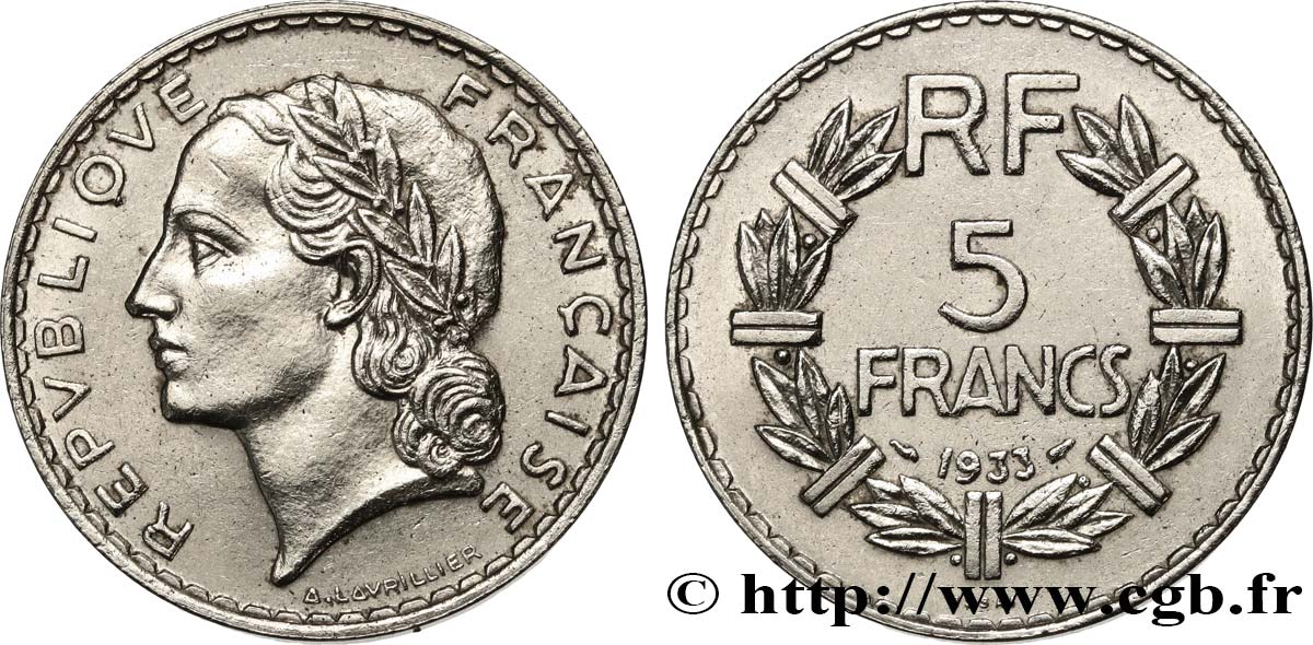 Essai de 5 francs Lavrillier, nickel 1933  F.336/1 SUP58 