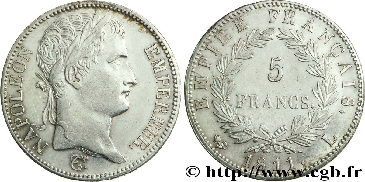 5 francs Napoléon Empereur, Empire français 1811 Bayonne F.307/34 TTB50 