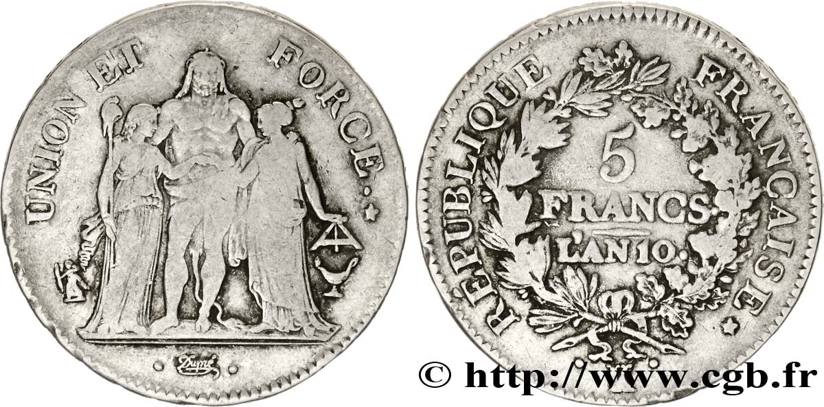 5 francs Union et Force, Union serré, seulement glands intérieurs 1802 Bordeaux F.288/173 VF28 