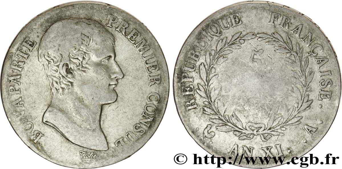 5 francs Bonaparte Premier Consul 1803 Paris F.301/1 TB18 