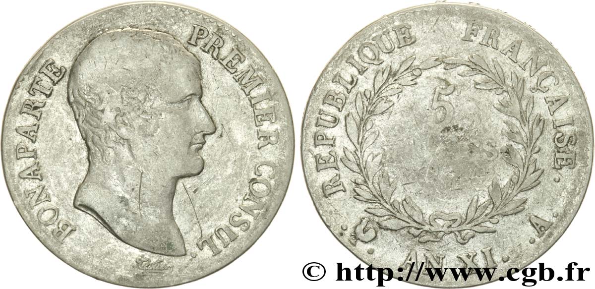 5 francs Bonaparte Premier Consul 1803 Paris F.301/1 TB15 