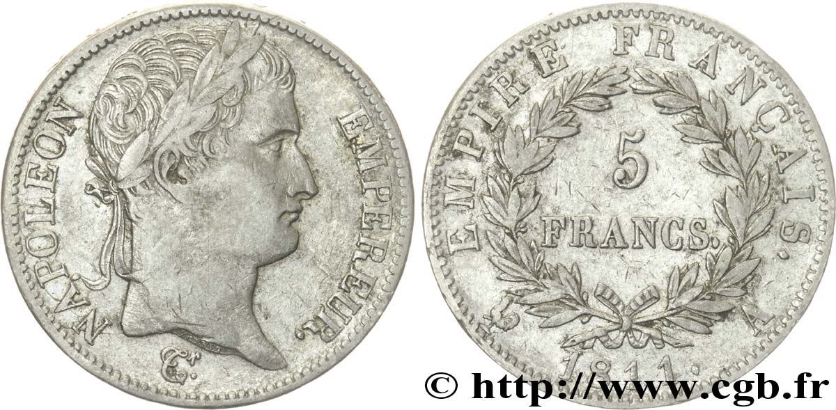 5 francs Napoléon Empereur, Empire français 1811 Paris F.307/27 TTB49 