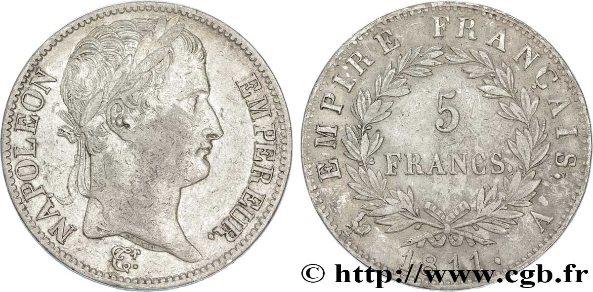 5 francs Napoléon Empereur, Empire français 1811 Paris F.307/27 AU52 