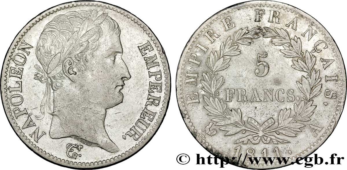 5 francs Napoléon Empereur, Empire français 1811 Paris F.307/27 AU52 