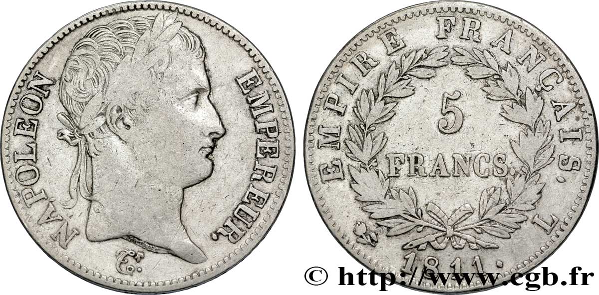 5 francs Napoléon Empereur, Empire français 1811 Bayonne F.307/34 TTB42 
