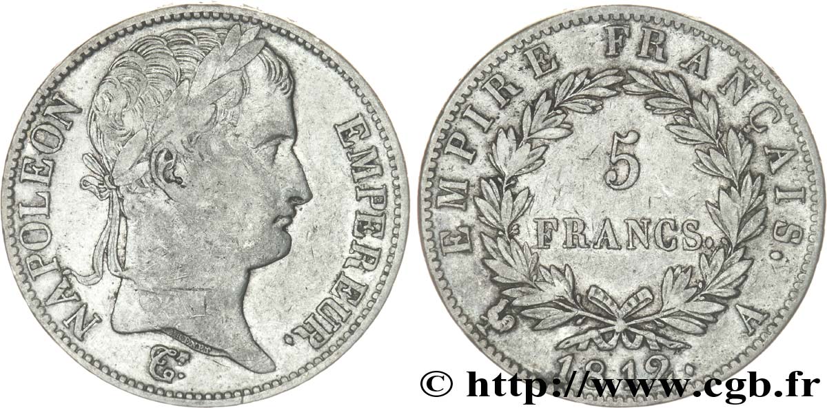 5 Francs Napoléon Empereur, Empire Français 1812 Paris F.307/41 TTB45 