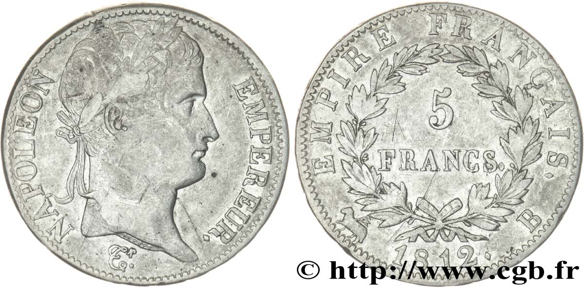 5 Francs Napoléon Empereur, Empire Français 1812 Rouen F.307/42 TB35 