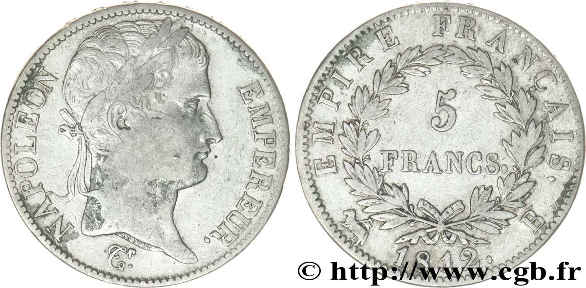 5 Francs Napoléon Empereur, Empire Français 1812 Rouen F.307/42 VF35 