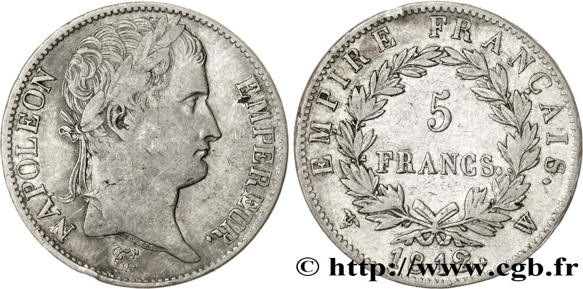 5 francs Napoléon Empereur, Empire français 1812 Lille F.307/57 SS45 