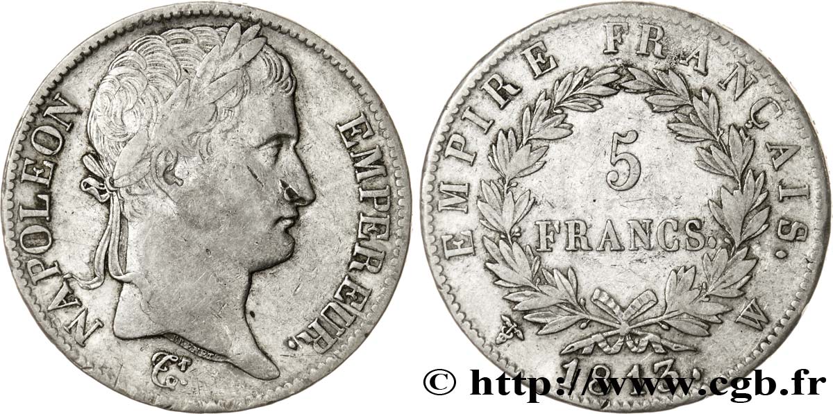 5 francs Napoléon Empereur, Empire français 1813 Lille F.307/75 XF45 