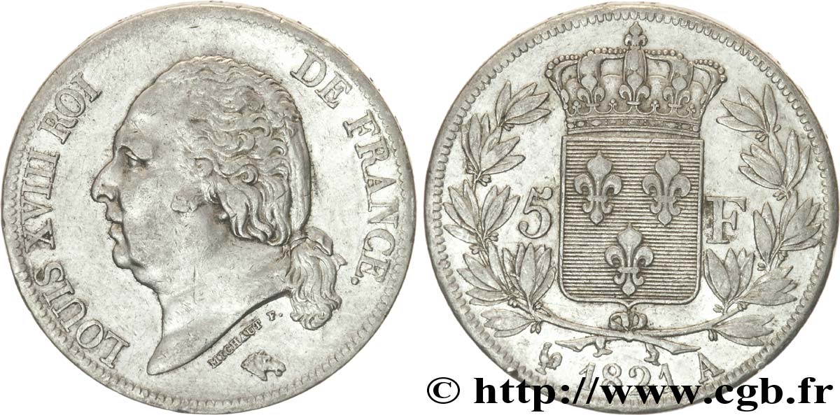 5 francs Louis XVIII, tête nue 1821 Paris F.309/60 TTB48 