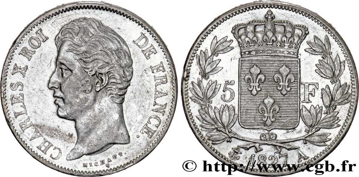 5 francs Charles X, 2e type 1827 Paris F.311/1 TTB52 