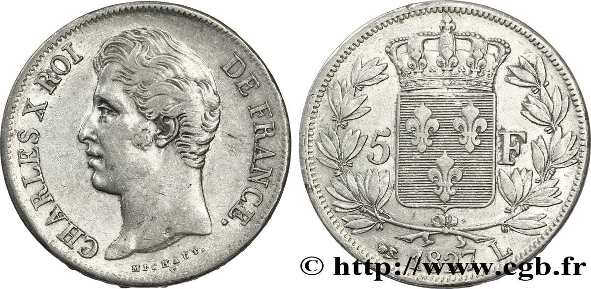 5 francs Charles X, 2e type 1827 Bayonne F.311/8 MBC48 