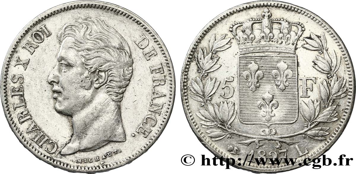 5 francs Charles X, 2e type 1827 Bayonne F.311/8 TTB48 
