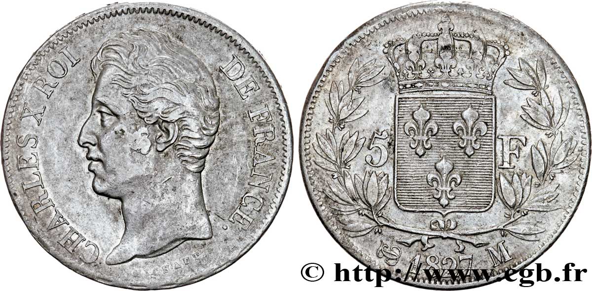 5 francs Charles X, 2e type 1827 Toulouse F.311/9 TB38 