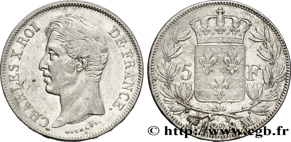 5 francs Charles X, 2e type 1828 Marseille F.311/23 TTB48 