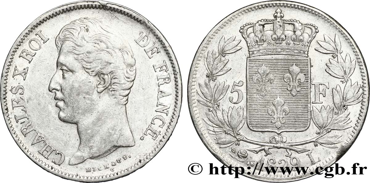 5 francs Charles X, 2e type 1829 Bayonne F.311/34 XF45 
