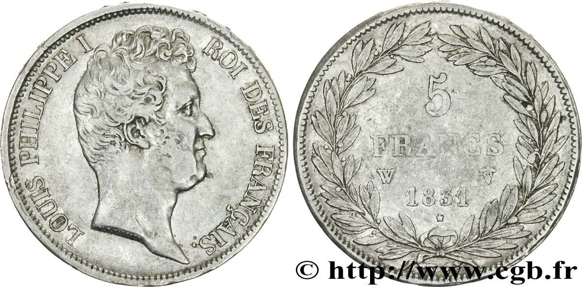 5 francs type Tiolier avec le I, tranche en creux 1831 Lille F.315/27 TTB42 