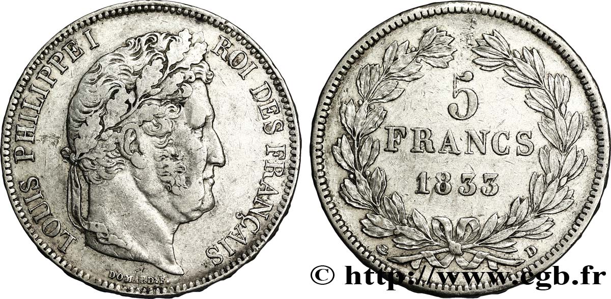 5 francs IIe type Domard 1833 Lyon F.324/17 XF48 