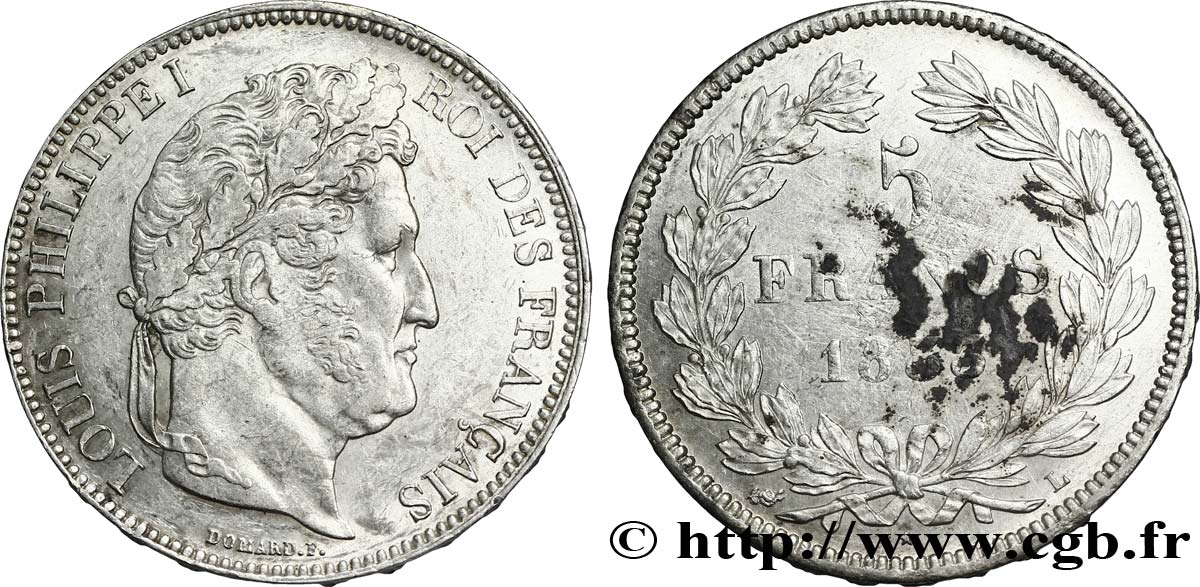 5 francs IIe type Domard 1833 Bayonne F.324/22 TTB50 