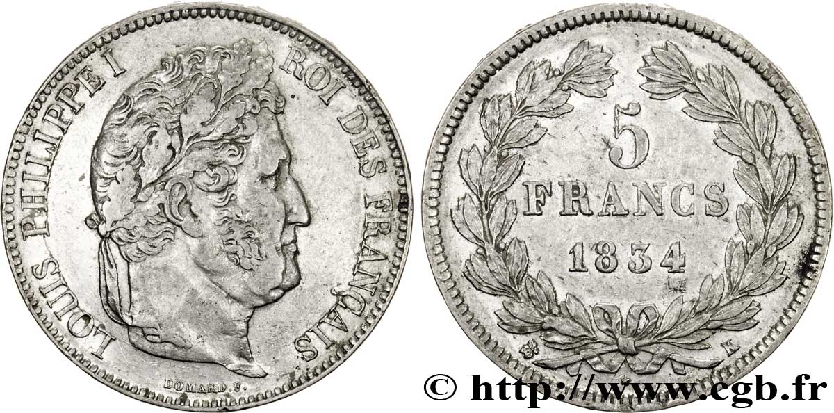 5 francs IIe type Domard 1834 Bordeaux F.324/35 SS46 