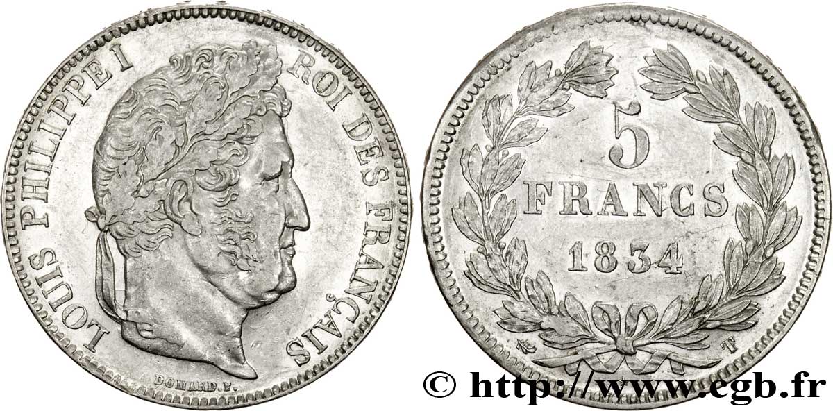 5 francs IIe type Domard 1834 Nantes F.324/40 TTB53 