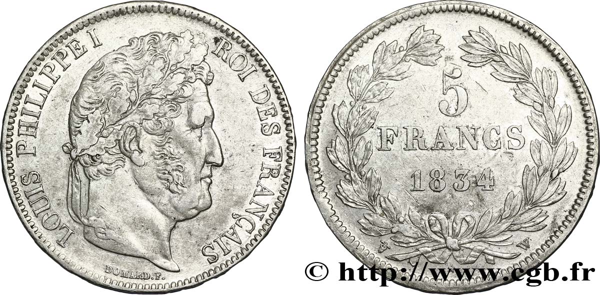 5 francs IIe type Domard 1834 Lille F.324/41 XF48 