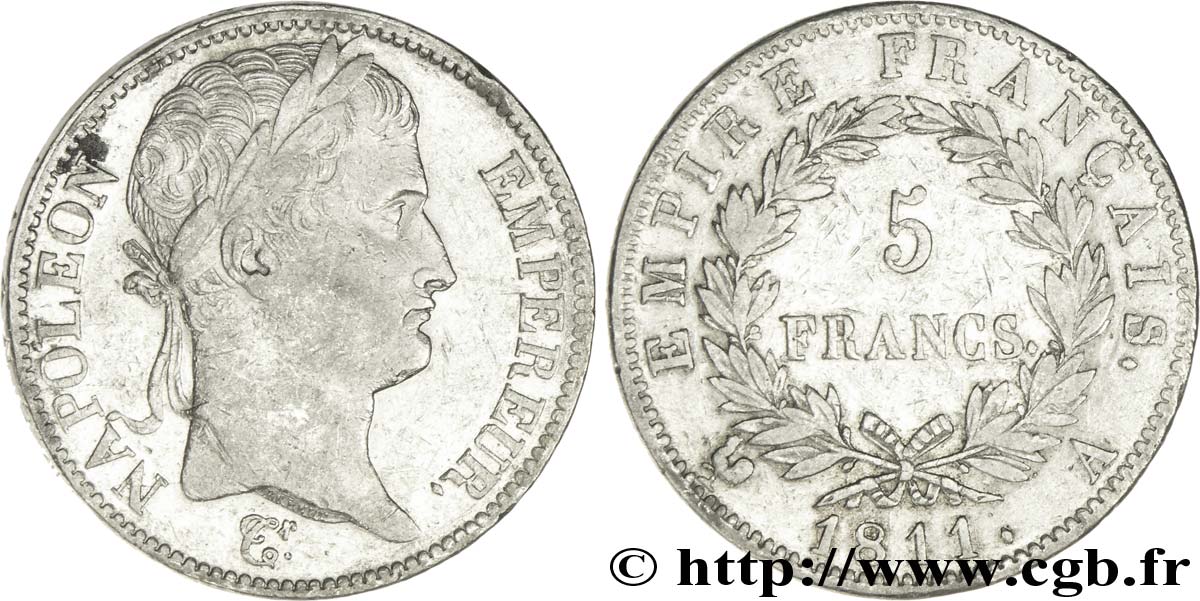 5 francs Napoléon Empereur, Empire français 1811 Paris F.307/27 MBC45 