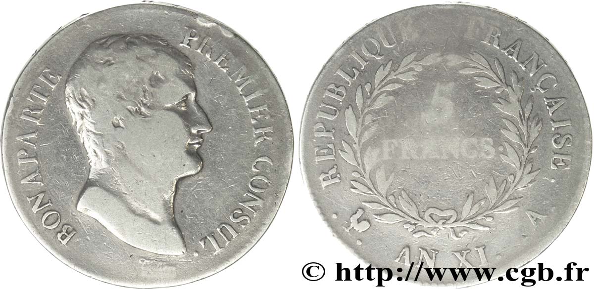 5 francs Bonaparte Premier Consul 1803 Paris F.301/1 B10 