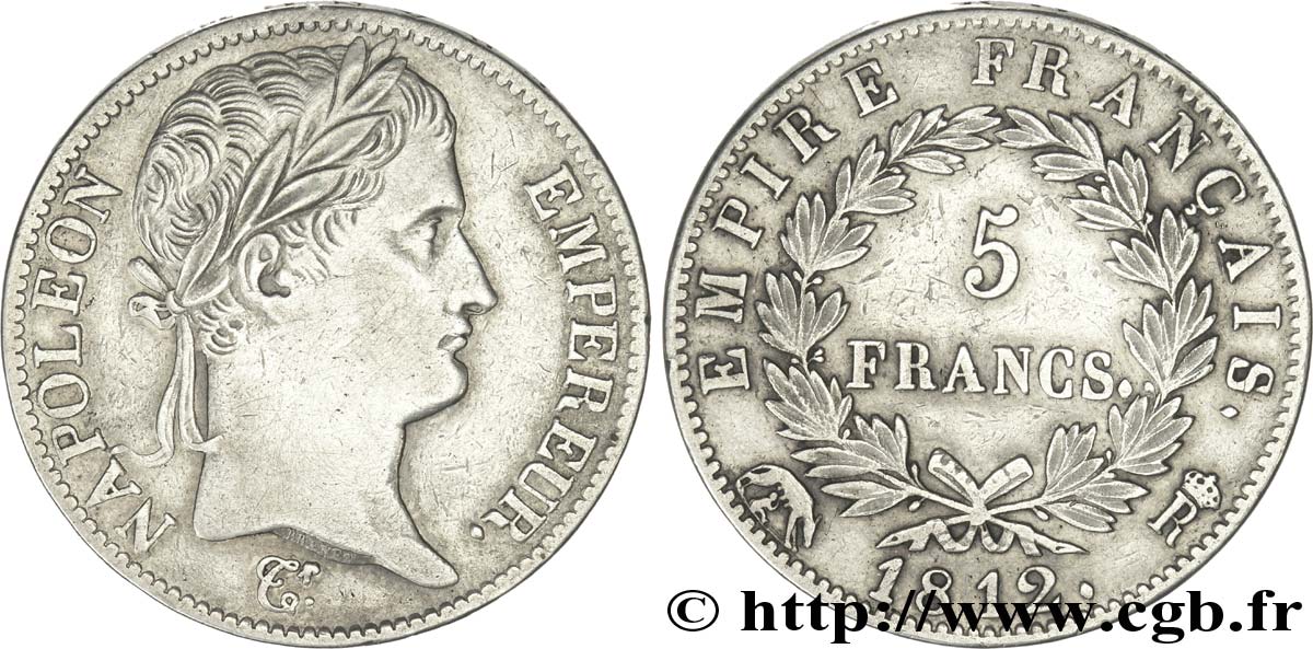 5 francs Napoléon Empereur, Empire français 1812 Rome F.307/52 TTB 