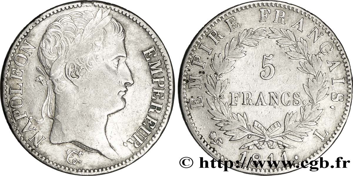 5 francs Napoléon Empereur, Empire français 1811 Bayonne F.307/34 TTB45 