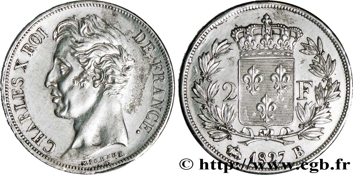 2 francs Charles X 1827 Rouen F.258/25 SUP 