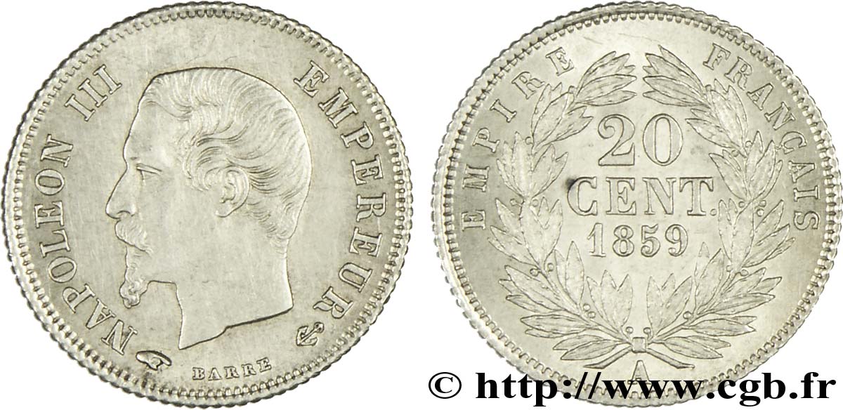 20 centimes Napoléon III, tête nue 1859 Paris F.148/12 BB53 