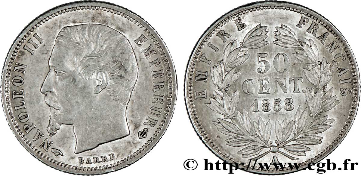 50 centimes Napoléon III, tête nue 1858 Paris F.187/9 BB48 