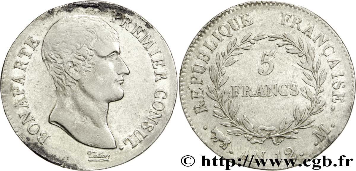5 francs Bonaparte Premier Consul 1804 Toulouse F.301/20 SS40 